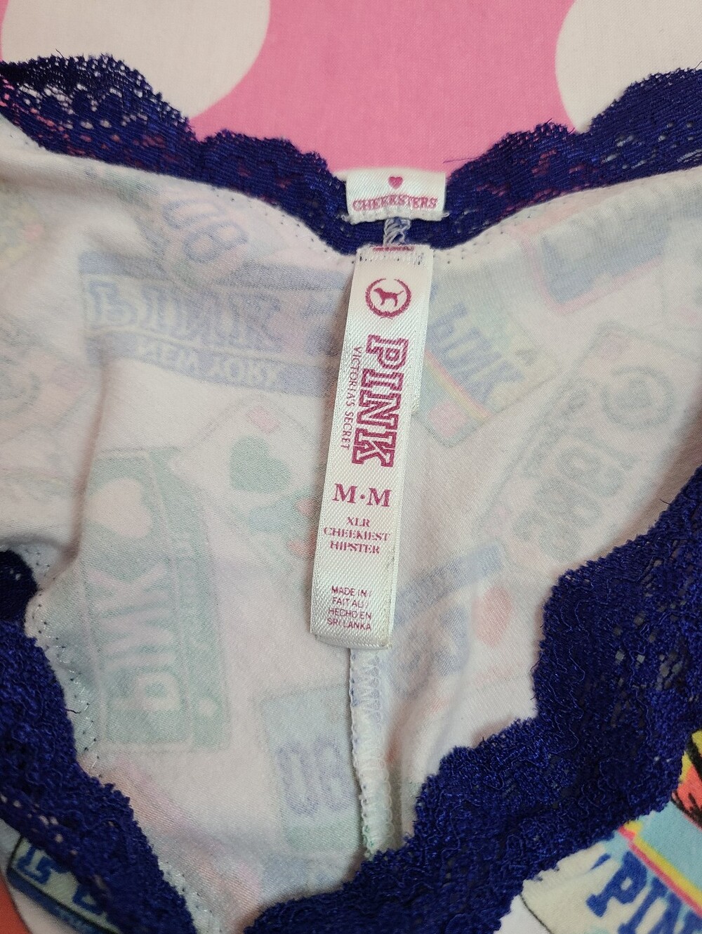 Rare VTG VS PINK Graphic Cotton Lace XLR Cheekiest Hipster Panty Size M - Picture 5 of 6